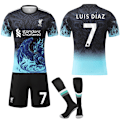 Miniatyrbillede 1 af 2: 2025-2026 Liverpool Special Anniversary Edition Blå Fodboldtrøje med Sokker No.7 LUIS DIAZ XS