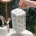 Miniatyrbild 5 av 8: Sminkväska Kosmetisk väska PU-läder Stor kapacitet Reseväska Bärbar organizer White