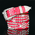Miniatyrbild 7 av 10: Dam Rhinestone Bälte Läder Bling Crystal Glitter Midjeband red