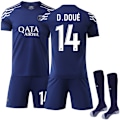 Miniatyrbillede 1 af 2: 2024-2025 Paris Saint-Germain Udebane Børne Voksen Fodboldtrøje Sæt No.14 D.Doue XS