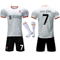 Miniatyrbild 1 av 2: 2024-2025 Liverpool Bortaställ Barn Vuxen Fotbollströja Kit Med Strumpor No.7 LUIS DIAZ 16