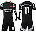 Miniatyrbild 1 av 2: 2024-2025 Arsenal borta barn vuxen svart fotbollströja kit med strumpor No.11 MARTINELLI 18