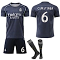 Miniatyrbillede 1 af 2: 2025-2026 Real Madrid Ny Sæson Udebane Børne Voksen Fodboldtrøje Sæt med Strømper No.6 Camavinga 24