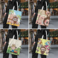 Miniatyrbild 2 av 7: Labubu Canvas Bag Söt CartoonTote Bags Stor kapacitet Bärbar axelväska 4