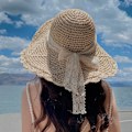 Miniatyrbild 4 av 9: Kvinnor sommarhatt hopfällbar ihålig spetsstrimning halmhatt strandhatt Khaki