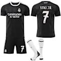 Miniatyrbild 1 av 2: 25-26 Real Madrid Barn Vuxen Svart Tränings Fotbollströja Kit med Strumpor No.7 VINI JR 26