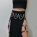 Miniatyrbild 5 av 9: 1 par Elastice 2 Rader Läder Ben Sele Strumpeband Bälte Punk Gothic Lår Ring Strumpeband black