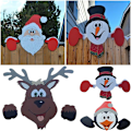Miniatyrbild 2 av 9: Jul staket dekoration Jultomten Snögubbe Ren Penguin Peeker Yard prydnader reindeer