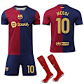 Miniatyrbild 1 av 2: 2024-2025 Barcelona Hemma Barn och Vuxna Fotbollströja Med Strumpor No.10 Messi 20