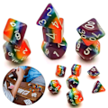Miniatyrbild 1 av 10: 7 st/ set polyedriska regnbågstärningar Set speltärningar polyedriska tärningar