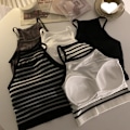 Miniatyrbild 9 av 11: Tanktopp för damer, tråd, avslappnad crop-top med bröstvaddering, randig, ärmlös, het A0 White streak onesize