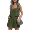 Pikkukuva 1 / 5: Naisten 2-osaiset asut yhteensopivat setit, pellavashortsit Crop Topit set Green M