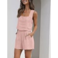 Miniatyrbilde 3 av 5: Kvinner 2-delt antrekk Matchende sett, linshorts Crop Tops Sommerferiesett Pink L