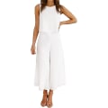 Miniatyrbild 2 av 5: Roylamp Women's Summer 2-delade outfits Rundhalsad Crop Basic Top Beskuren Byxa Set med vida ben Jumpsuits White Large