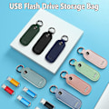 Miniatyrbild 2 av 5: Läder U Disk Fodral Nyckelring Hållare USB Flash Drive Förvaringsväska Pendrive Skyddande Omslag Minnessticka Fodral Ocean Blue
