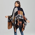 Miniatyrbillede 5 af 5: Vintage Varm Vinter Sjal Wrap Åben Front Poncho Cashmere Følelse Cape Til Kvinder