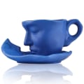 Miniatyrbillede 1 af 4: 2024 Tekop og underkop sæt Keramisk kyssepar kaffekrus sæt med ske ansigt kaffekop Unik tekop og underkop Valentinsdag julekreati blue