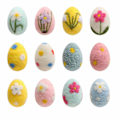 Miniatyrbillede 1 af 5: 12-delt påskeæg dekorationssæt i filt med snor - Ideel til festdekoration, gavekurve, klasseværelsespræmier & trædekoration Easter wool felt eggs