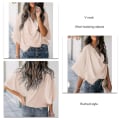 Pikkukuva 3 / 5: Naisten ruched Topit V-pääntie lyhyt Batwing Sleeve Löysä puhdas väri Naisten casual pusero juhliin toimistomatkoille Apricot M