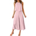 Miniatyrbild 1 av 5: Roylamp Women's Summer 2-delade outfits Rundhalsad Crop Basic Top Beskuren Byxa Set med vida ben Jumpsuits Pink Purple X-Small