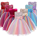 Miniatyrbillede 4 af 4: Piger Pailletkjole Rainbow Tutu Fødselsdagsfest Prinsessekjole Pageant Kjole Blomsterkjole Rose Red 120cm(5-6T)