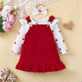 Miniatyrbild 5 av 6: Baby Girl Kläder Nyfödd Klänning Set Långärmad Flower Body Romper Manchester Overall Klänning Spädbarnskläder 3-6 Months Red