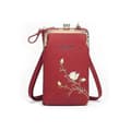 Indefinitet Dam Sling Cross-Body Plånbok, Deklarationun Broderad PU-läder-HY Wine Red