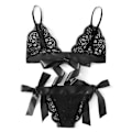 Pikkukuva 1 / 3: Naisten Pitsi-Alusvaatesetti Seksikäs Yöasu Uniasu Rintaliivi + G-String Alusvaatteet Black S