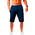 Miniatyrbilde 1 av 2: Løse Pustende Shorts i Lin og Bomull for Menn, Sports- og Fritidsshorts Dark Blue M