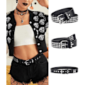 Miniatyrbillede 4 af 6: Spikkede Bælter Kvinder Y2K Bælte Stjerne Bælter Sort Pige Damer Spike Stud Punk Taljebælte til Halloween Cosplay