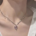 Miniatyrbilde 3 av 4: Y2K Hjerte Diamant Halskjeder for Kvinner Jenter Krystall Sølv Anheng Asymmetriske Halskjeder
