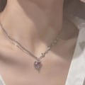 Miniatyrbillede 3 af 4: Y2K Hjerte Diamant Halskæder Til Kvinder Piger Krystal Sølv Vedhæng Asymmetriske Halskæder