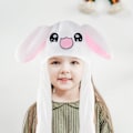 Miniatyrbillede 3 af 4: Sød Plysdyr Vinter Skihue Beanie Aviator Stil Vinter med Lange Handske Øreflapper Bunny