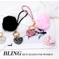 Miniatyrbilde 7 av 7: Søte Hjerte Nøkkelringer for Kvinner, Bling Nøkkelring Tilbehør Jentelig Håndleddsnøkkelring for Bilnøkler, Ryggsekk Pom Pom