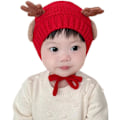 Miniatyrbilde 6 av 7: Søt Hjorte-Elg Hodeplagg Babyhatt Vinter Varmt Plysj Strikket Ørevarmer Bonnet Gutter Jenter Caps Beanie med Hakestropp Red One Size