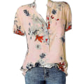 Miniatyrbillede 2 af 5: Blomstertoppe til kvinder 2023 Button Down Fashion Casual skjorter med lange/korte ærmer Bluse Pink 5X-Large