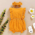 Miniatyrbild 3 av 5: KATEA Toddler Baby Flicka Rufflad Ärmlös Romper Casual Sommar Jumpsuit Bomullslinne Kläder