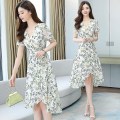 Miniatyrbilde 4 av 5: Kvinner Jenter kjole Trendy fransk stil Blomsterdesign Temperament White 2xl