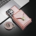 Miniatyrbild 1 av 4: Plånboksfodral med blixtlås för Samsung Galaxy S24 Ultra, kortfodral i läder med axelrem för kvinnor Rose Gold For Galaxy S24 Ultra