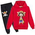 Pikkukuva 1 / 2: D. Luffy Print Tracksuit Set Lapsille - Vetoketjullinen Huppari ja Housut - Mukava ja Trendikäs Asuste Red 7-8 Years