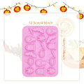 Miniatyrbillede 3 af 5: Halloween Silikonform, 18 hulrum Halloween chokoladeform slikform græskar flagermus edderkop hat gravsten form til slik, DIY A6-WSDTMJ (Pink)