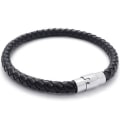 Miniatyrbillede 3 af 4: Rustfrit stål læderarmbånd, flettet læderarmbånd, til mænd, kvinder, sort - bredde 6 mm - længde Black