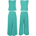 Miniatyrbilde 5 av 5: Roylamp sommerantrekk for kvinner i 2 deler Rundhalset Crop Basic Topp Beskåret buksesett med brede ben, Jumpsuits Peafowl Green Medium