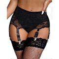 Miniatyrbild 1 av 5: Dam Garterbälte Plus Size Spets Garter och 6 Metallklämmor Justerbara Underkläder Garter Hängslen Underkläder Midje Garter Set BlackA L