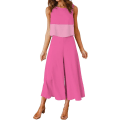 Miniatyrbild 1 av 5: Roylamp Women's Summer 2-delade outfits Rundhalsad Crop Basic Top Beskuren Byxa Set med vida ben Jumpsuits Contrast Rose Large
