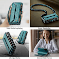 Pikkukuva 4 / 5: Olkaimetallinen Lompakko Kotelo Samsung Galaxy Z Fold 6:lle, RFID-Suojauksella, Magneettisella Käännettävällä Vetoketjulla Korttipidikkeellä Nahkakotelo Käsihihnan kanssa Blue Green For Galaxy Z Fold 6
