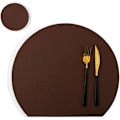 Miniatyrbillede 1 af 8: Runde bordskånere, skridsikre reversible kunstlæder bordmåtter sæt med 2 vaskbare bordmåtter og 2 coasters, kaffemåtter til spiseborde White + Dark Brown