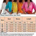 Miniatyrbillede 2 af 2: Kvinder kortærmet V-hals skjorte Dame Casual Button-up Baggy Linned Toppe Bluse Yellow XL