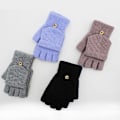 Miniatyrbilde 4 av 5: Strikkede konvertible hansker Touchscreen Votter Fingerless Hansker Arbeid Flip Hansker Black