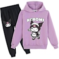 Miniatyrbilde 1 av 2: Kuromi Trykk Sportsdresssett Jenter Barn Pullovergenser Hettestropp Genser Topper Joggebukse Sweatsuit Uformell Antrekk Dresser Gaver Purple 7-8 Years